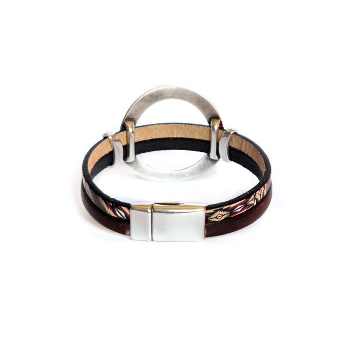 Bracelet cuir anneaux chic marron tribal