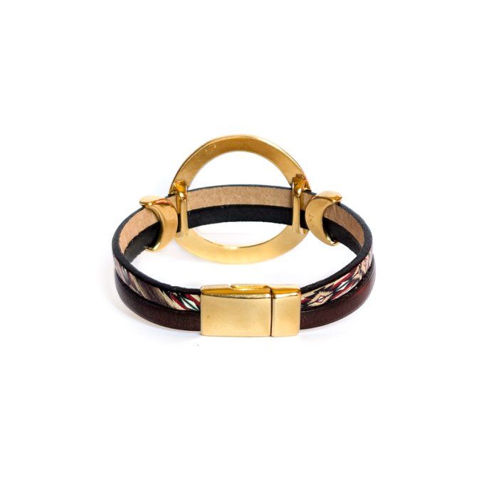 Bracelet cuir anneaux chic marron tribal