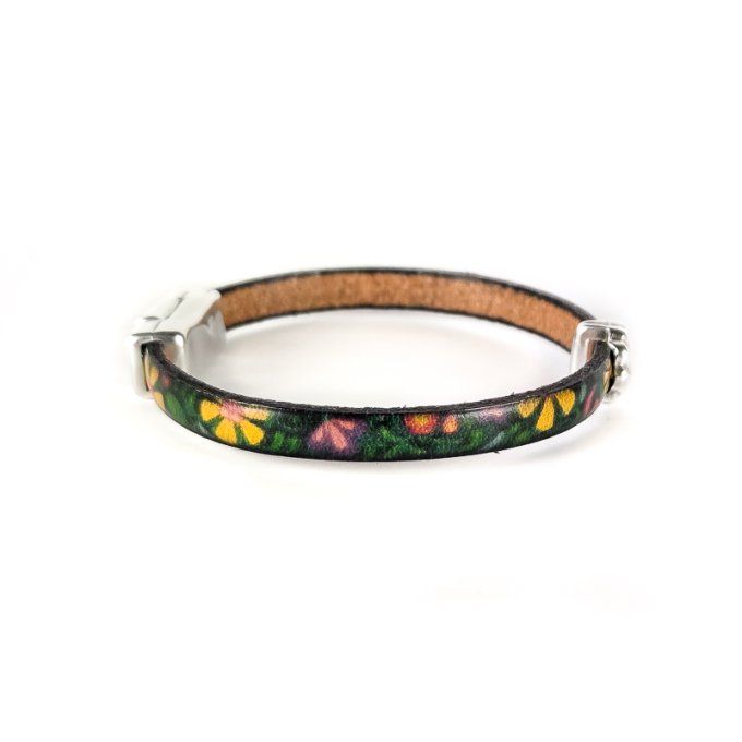 Bracelet CréaCuir Kids vert motif floral