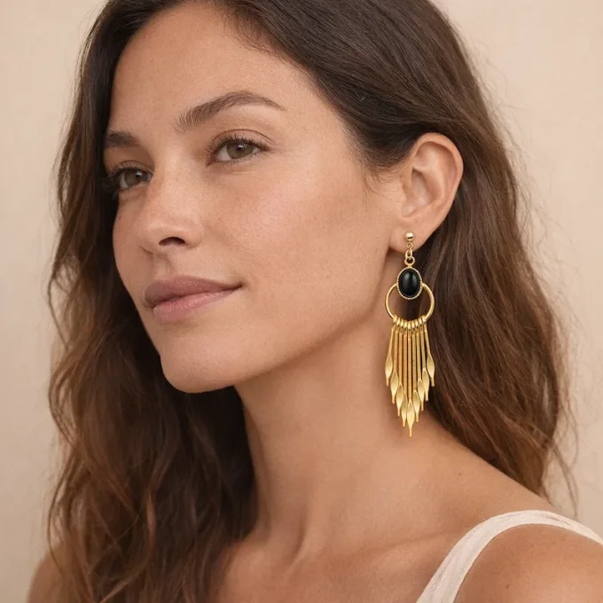 Boucles d'oreilles INDIA & Agate noire