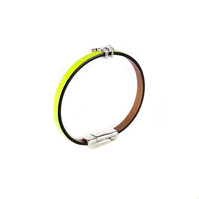 Bracelet CréaCuir Kids jaune fluo