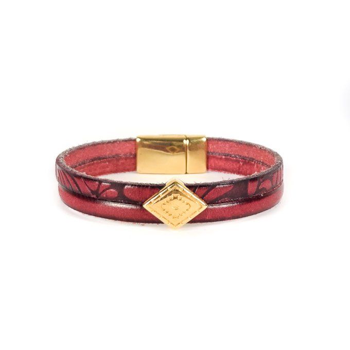 Bracelet Cuir & Charms Créatifs rouge flamme