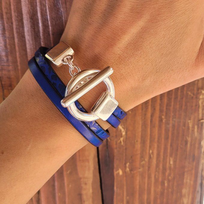 Bracelet cuir Toggle Charm bleu éléctrique