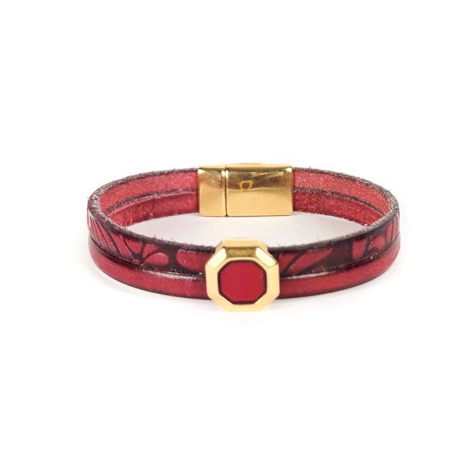 Bracelet Cuir & Charms Créatifs rouge flamme