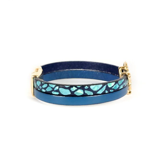 Bracelet Cuir & Charms Créatifs bleu lézard brillant