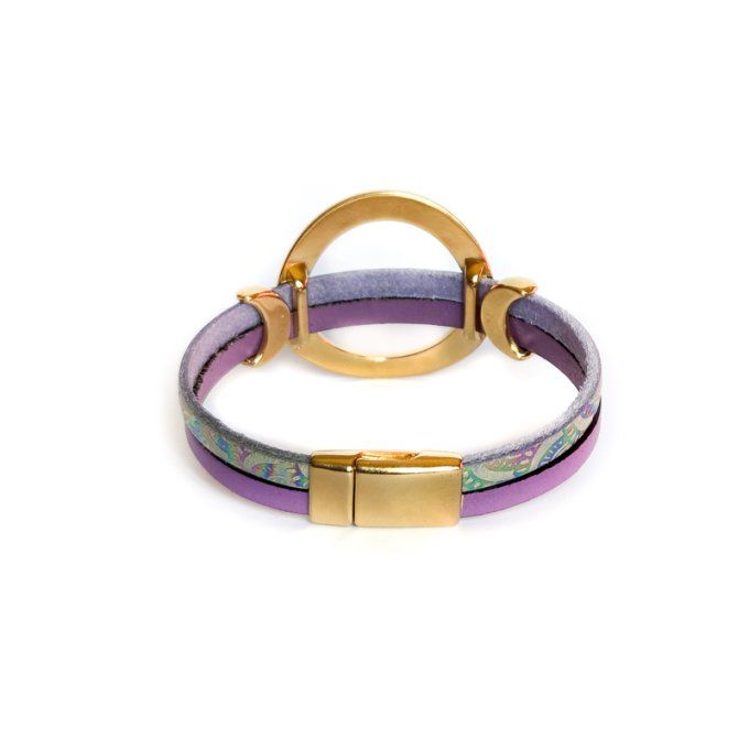 Bracelet cuir anneaux chic lilas arc-en-ciel